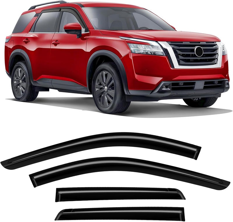 ISINLASSO Tape-On Rain Guards Compatible with Nissan Pathfinder 2021-2024 Black Extra Durable Shatterproof Side Window Deflectors, Vent Window Visors, Wind Deflectors - 4 PCS - Image 1